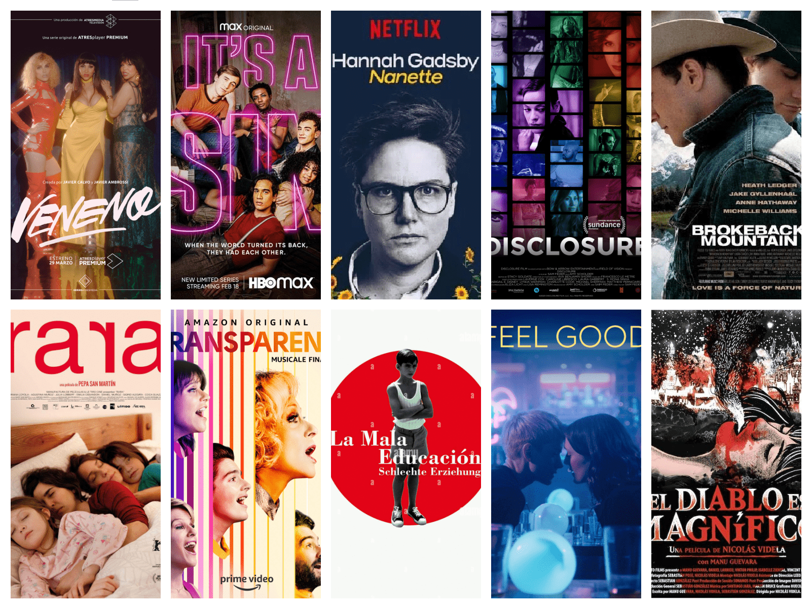10 poster de películas con temáticas LGBTQ+ en foma de collage