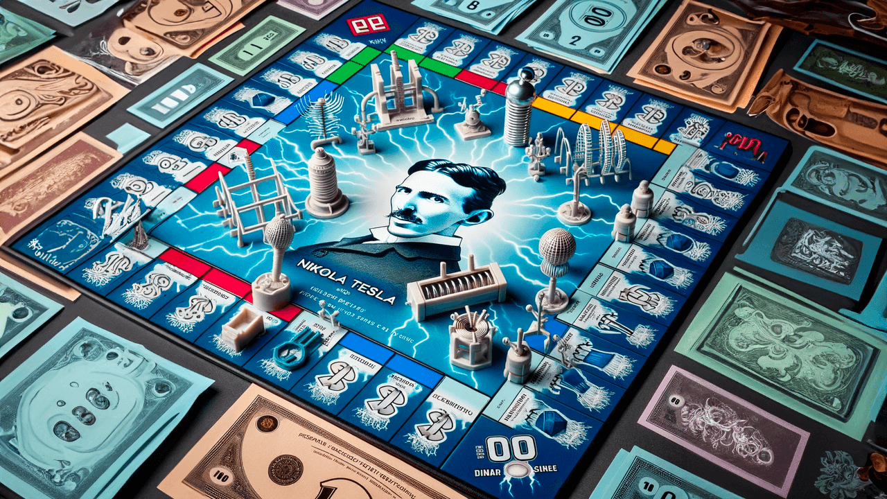 Los billetes de Nikola Tesla adentro de un Monopoly